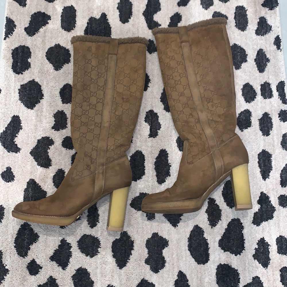 Gucci Guccissima BROWN Suede Sherpa Boots 38.5 8